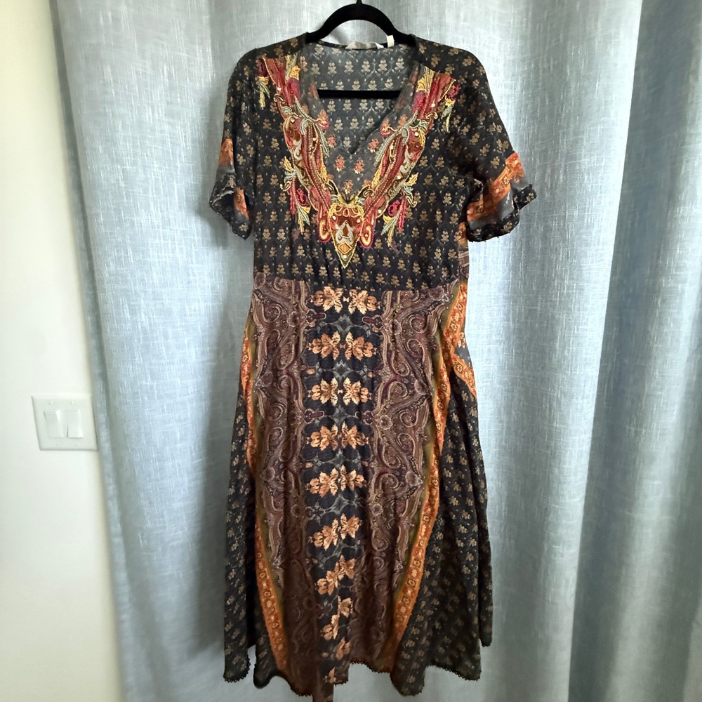 Soft Surroundings Midi Dress Women PS Multicolor Paisley Beaded Embroidered Boho